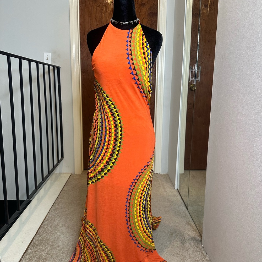 Vibrant Orange Halter Maxi Dress